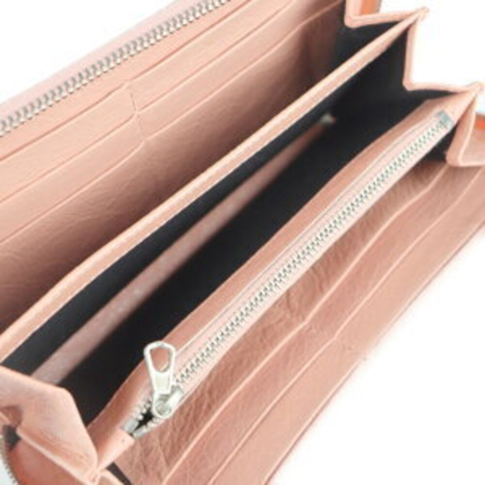 BALENCIAGA Long Wallet pink Beige Tan leather round zipper - Picture 7 of 8